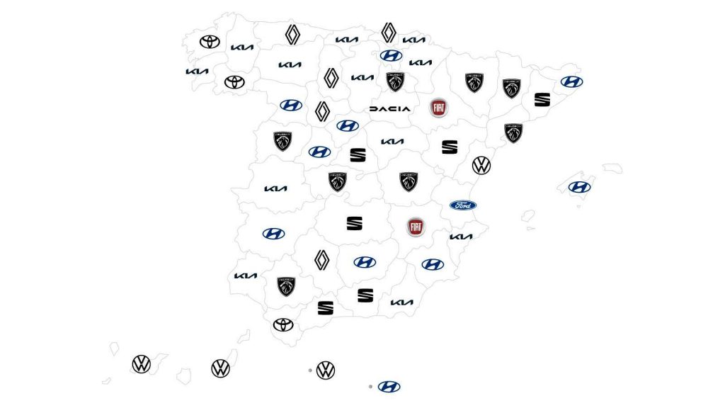 Las marcas de coche más vendidas en España por provincias en un mapa elaborado por RTVE
